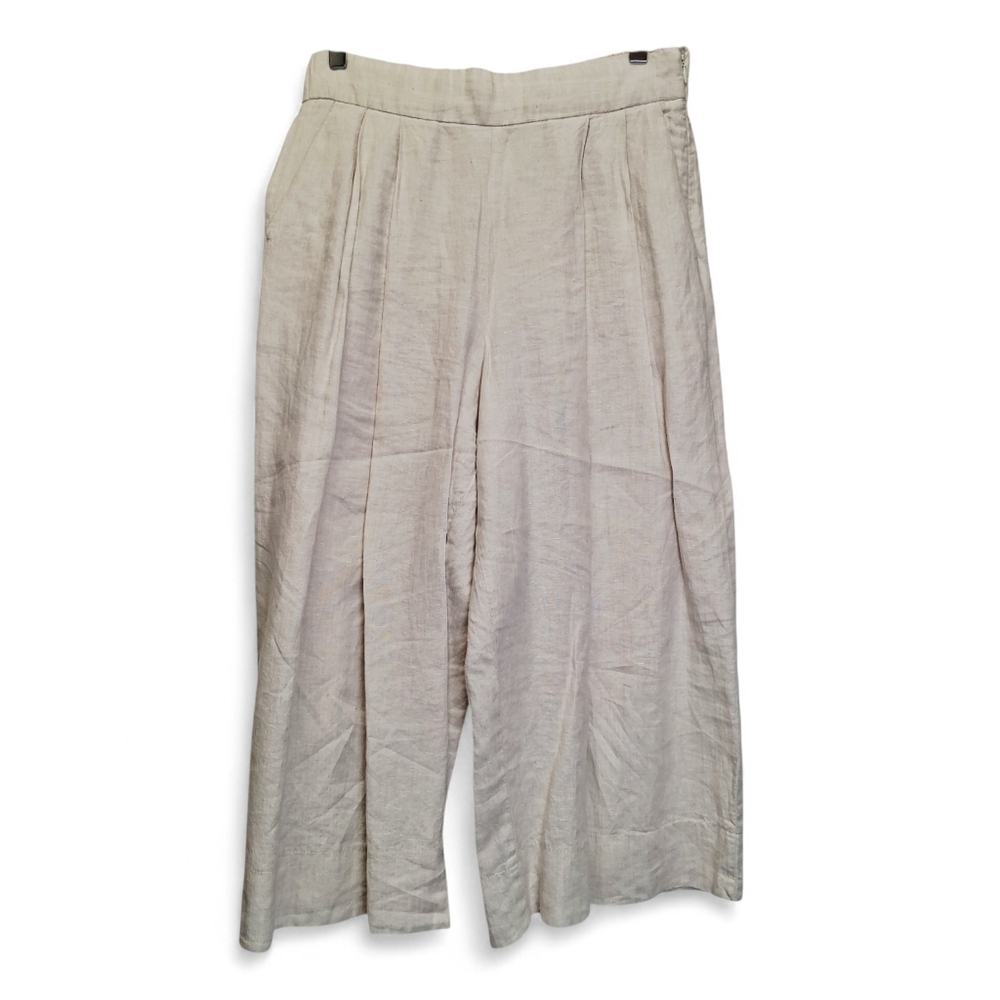 Gap Women's Natural Beige 100% Linen Cropped Pleated Pants 8